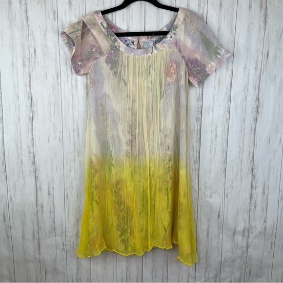 ANTHROPOLOGIE HD IN PARIS Dipped Chroma Swing Dress Floral Yellow size 0 - Picture 5 of 11